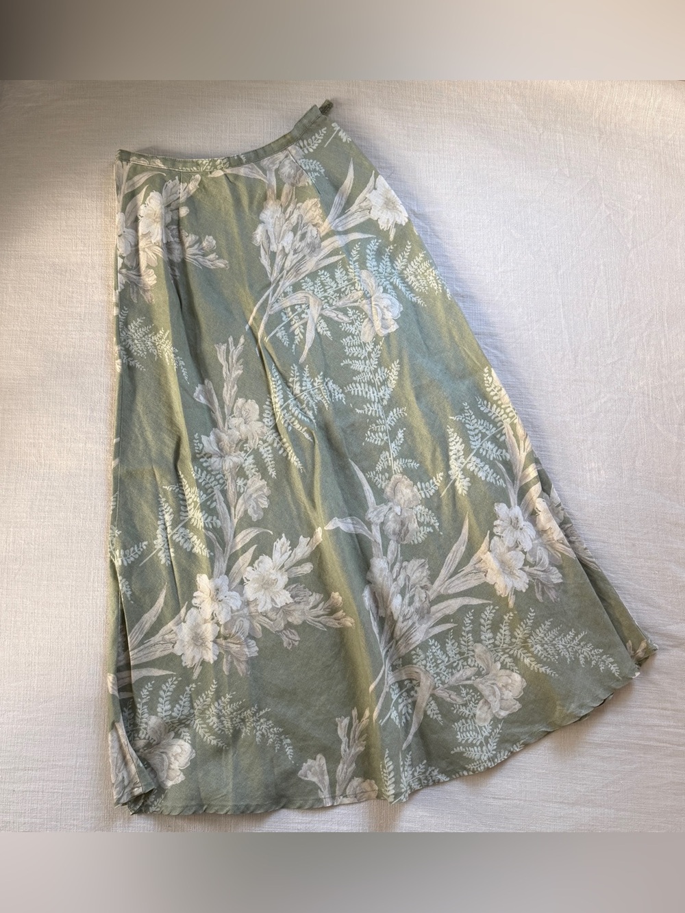 Vintage Liz Claiborne 100% Linen Floral Bias Cut Maxi Skirt Botanical Coastal 4